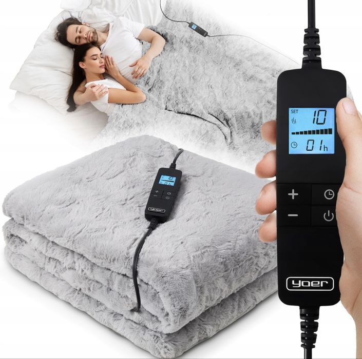 Електроковдра Yoer Bero EB01G 180х160, електроплед з підігрівом, сіра