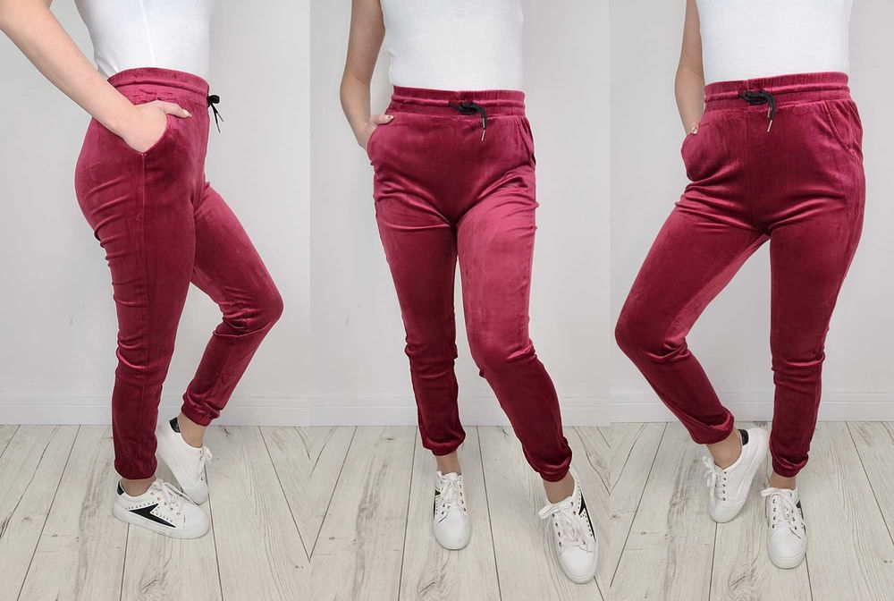 NOWE Spodnie welur DRESY welurowe DRES damski TU KUPUJESZ BORDOWY S/M