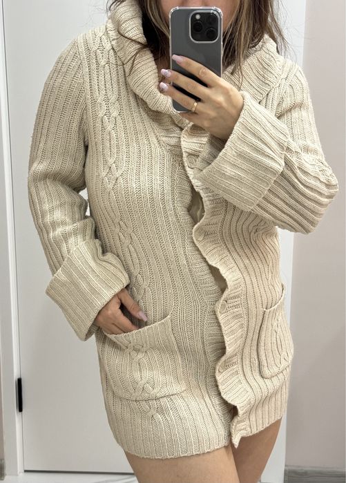 Вязаная накидка кардиган кофта теплая длинная свитер