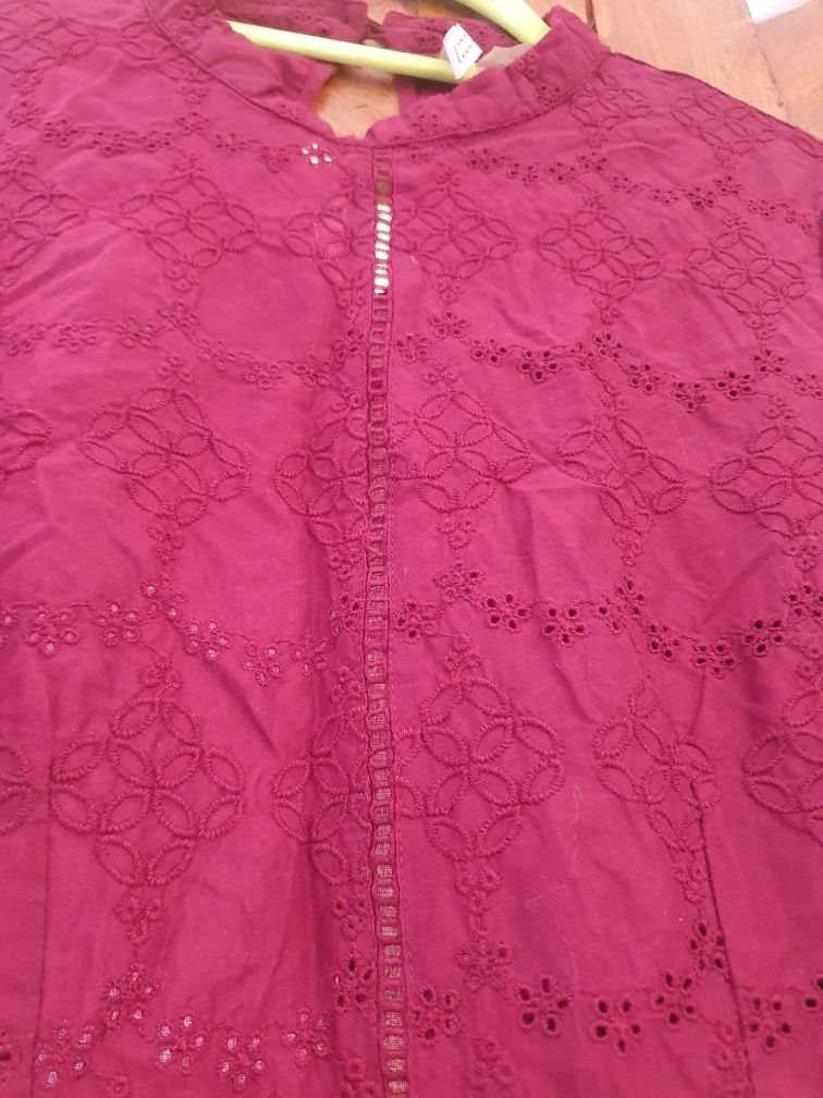 Sukienka H&M 36 bawełna ażurowa wyszywana bordo