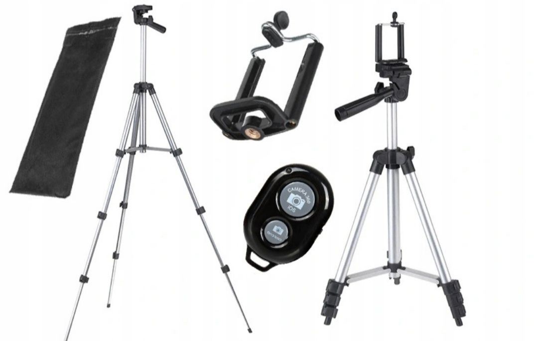 Statyw uchwyt na telefon kamere tripod 3 w 1 pilot bluetooth