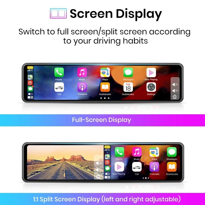 Espelho retrovisor DashCam 11,26 polegadas CARPLAY 2 Câmaras App WiFi