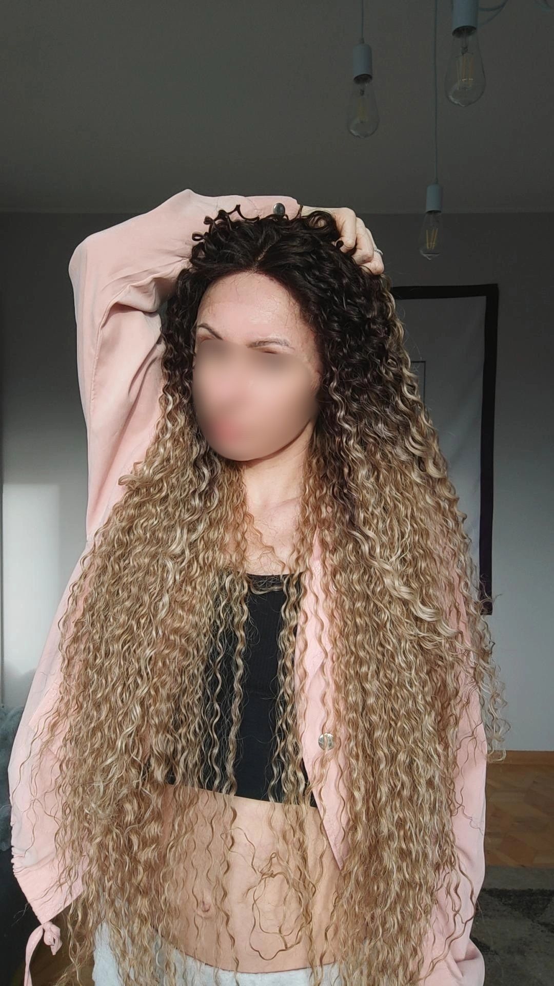 Peruka nowa brąz blond afroloki lace front mega długa na co dzień