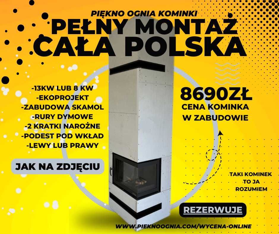 Kompletny kominek narożny - montaż z materiałem 8690zł