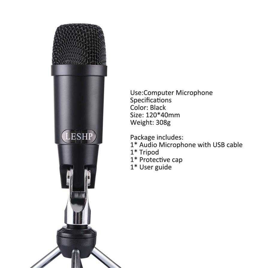 Leshp Przenośny Mikrofon dynamiczny karaoke PC Plug&Play ze statywem