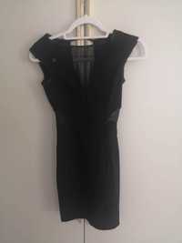 Czarna sukienka z z koronka, elegancka, dopasowana, 34, xs