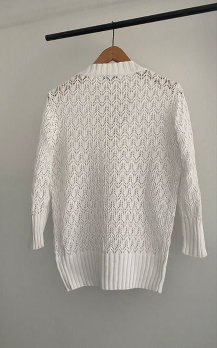 Bialy azorowy sweter karfigan Isolde 38-40 letni bawelna