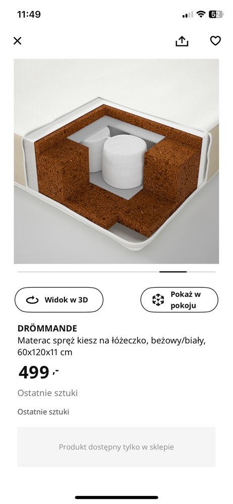 NOWY materac do lozeczka niemowlecego 60x120 IKEA