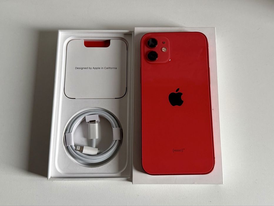 Iphone 12 Product Red 64GB, kondycja baterii 100%, Face ID działa