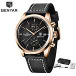 Męski zegarek złoty Benyar 42mm z chronografem wodoszczelny WR100m box