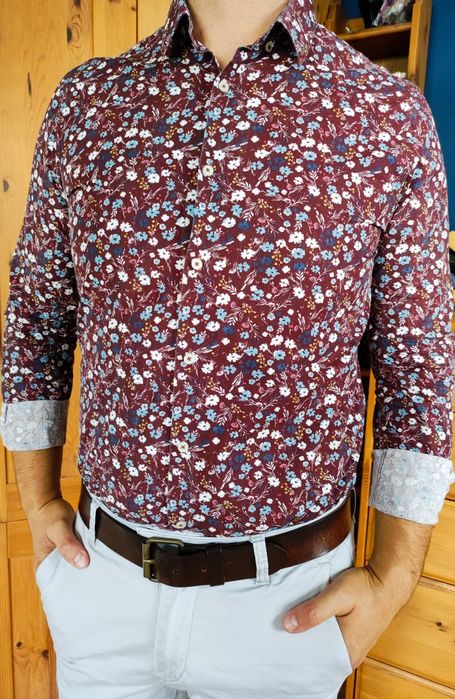 Koszula męska brązowa w kwiatki M