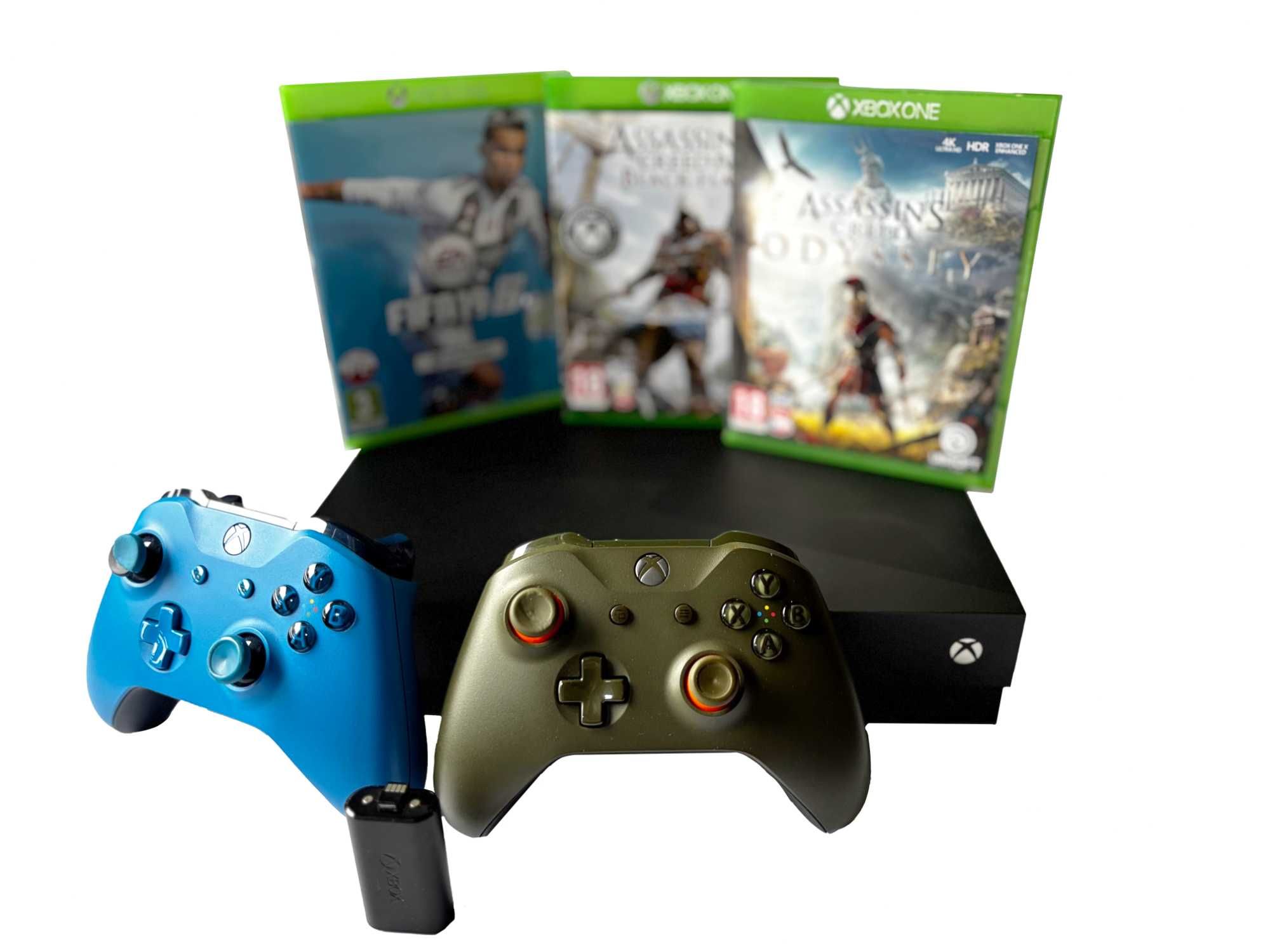 Xbox One X 1TB + 2 Pady + 3 Gry + Akumulator - Pełny Zestaw!