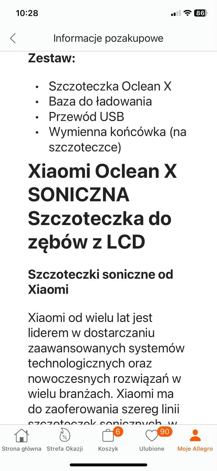 Szczoteczka Soniczna Oclean X z LCD, gwarancja