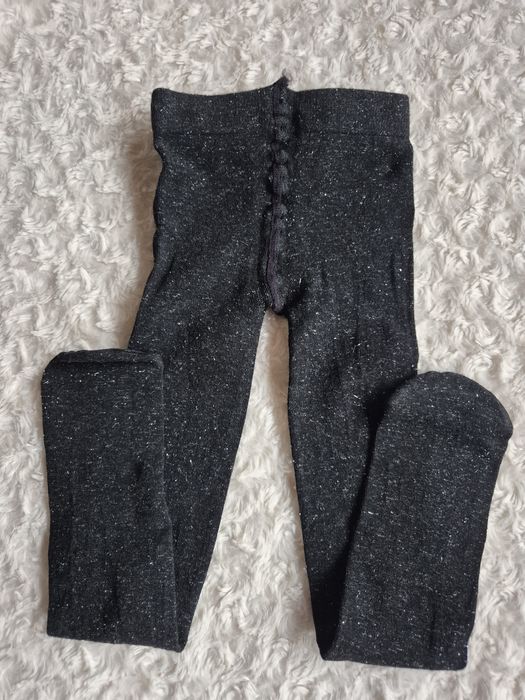 Rajstopy Calzedonia kids 4/6 czarne srebrne jesienne zimowe wiskoza
