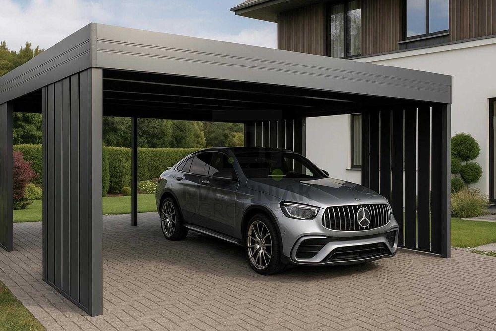 Wiata garażowa na 2 auta 5,5x5,5 Modern+ Pion(stwórz wiatę u nas w 3D)