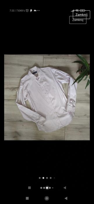 Koszula męska, biała w różowe paski, 41, L xl