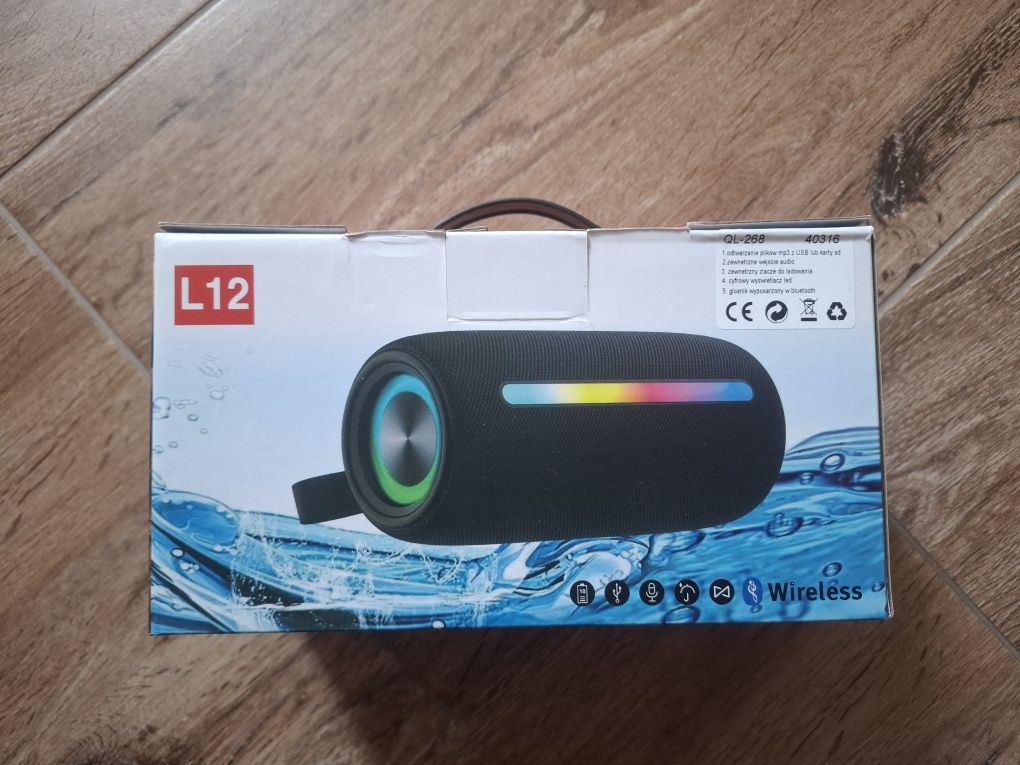 Głośnik Bluetooth L12 przenośny bordowy LED kolorowy