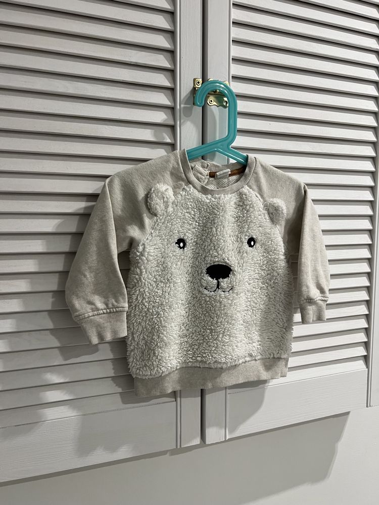 Bluza niemowlęca H&M r.80 unisex miś uszka futerko napy