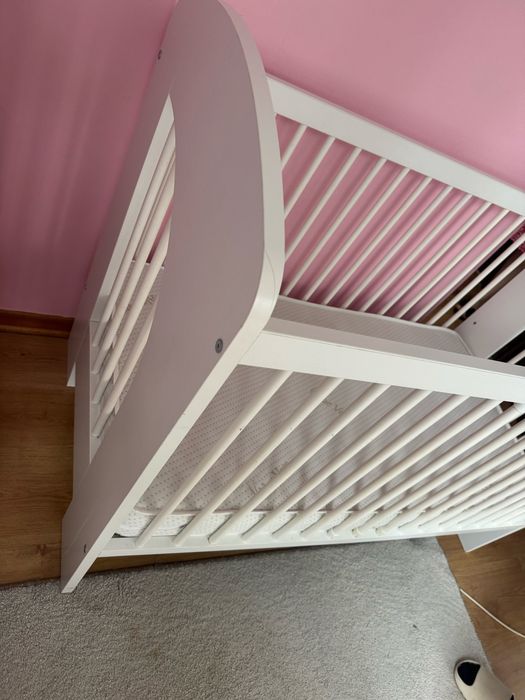 Łóżeczko dzieciece drewniane KLUPŚ białe chmurka 120x60