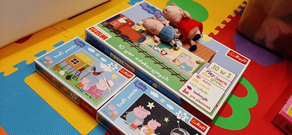 Świnka Peppa pluszaki, gra, puzzle, 11 książeczek