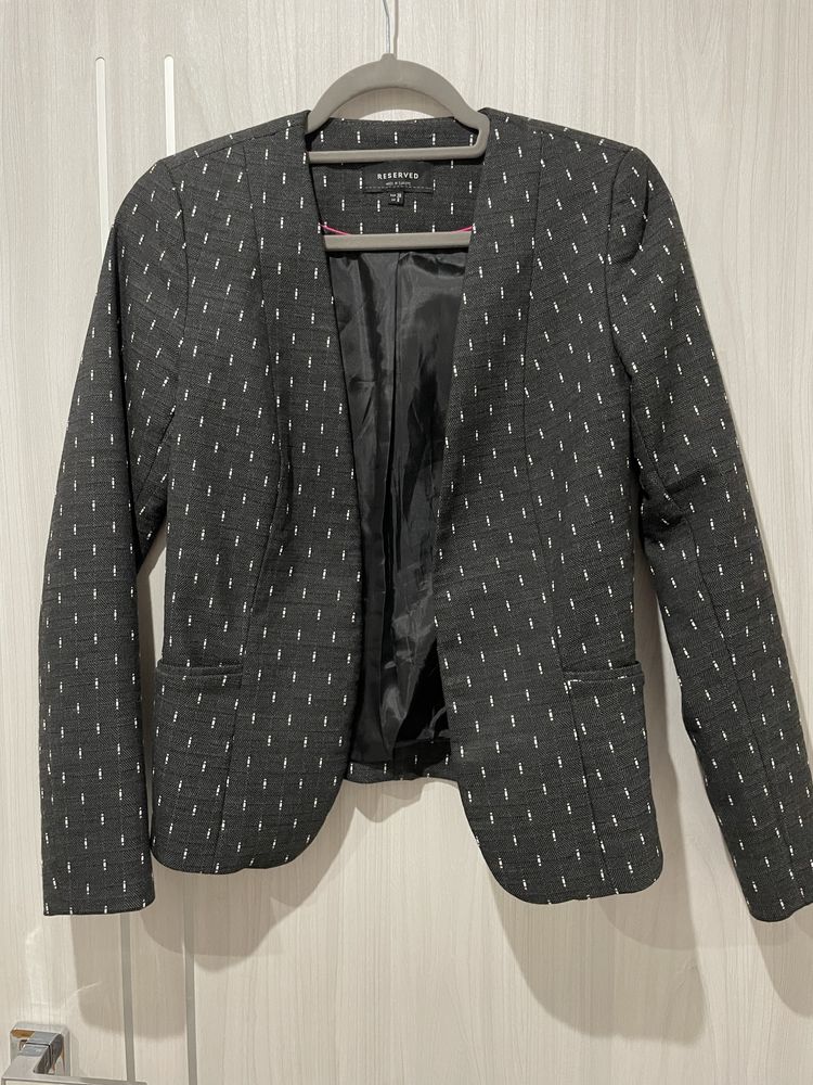 Marynarka żakiet grafit białe łezki elegancka Reserved S/M