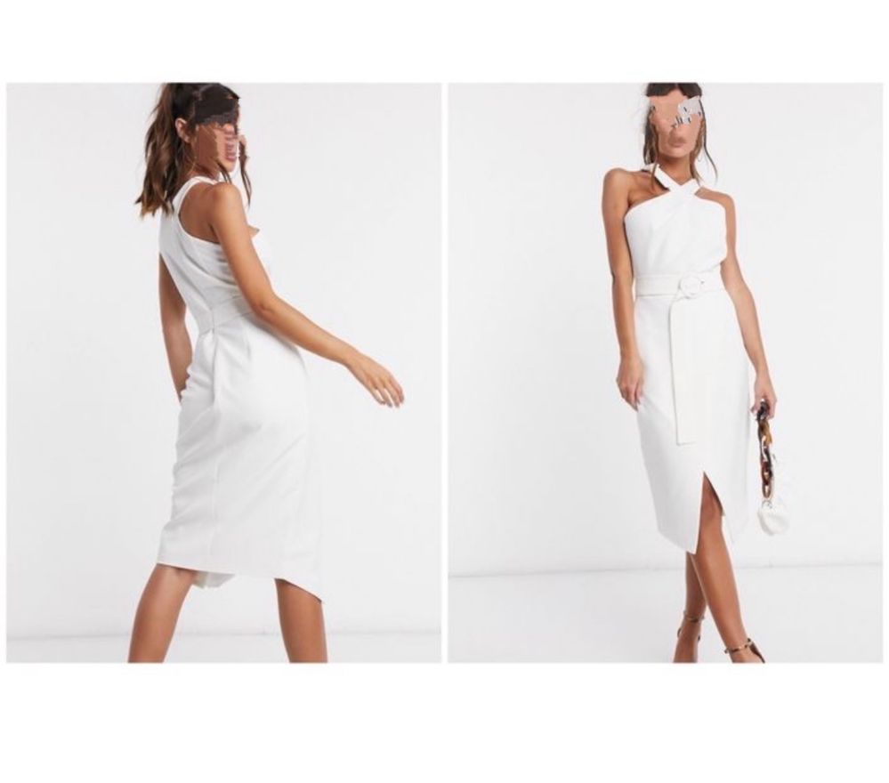 Biała sukienka midi tuba pasek 44 xxl 42 XL boohoo bodycon