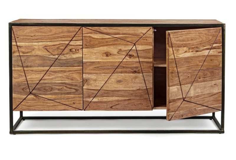 Komoda Egon 3-drzwiowa z drewna akacjowego i metalu 145x40x76 Bizzotto