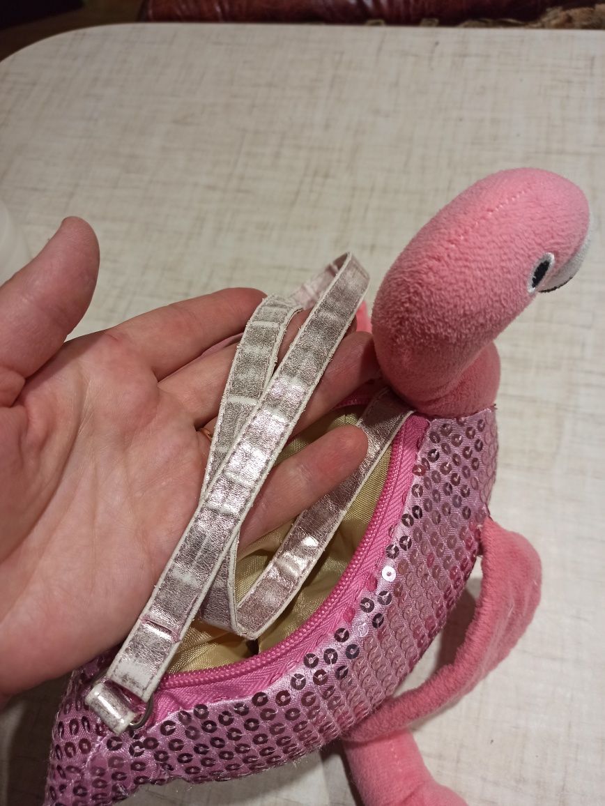 Сумочка іграшка фламінго з паєтками рожева сумочка децкая фламинго