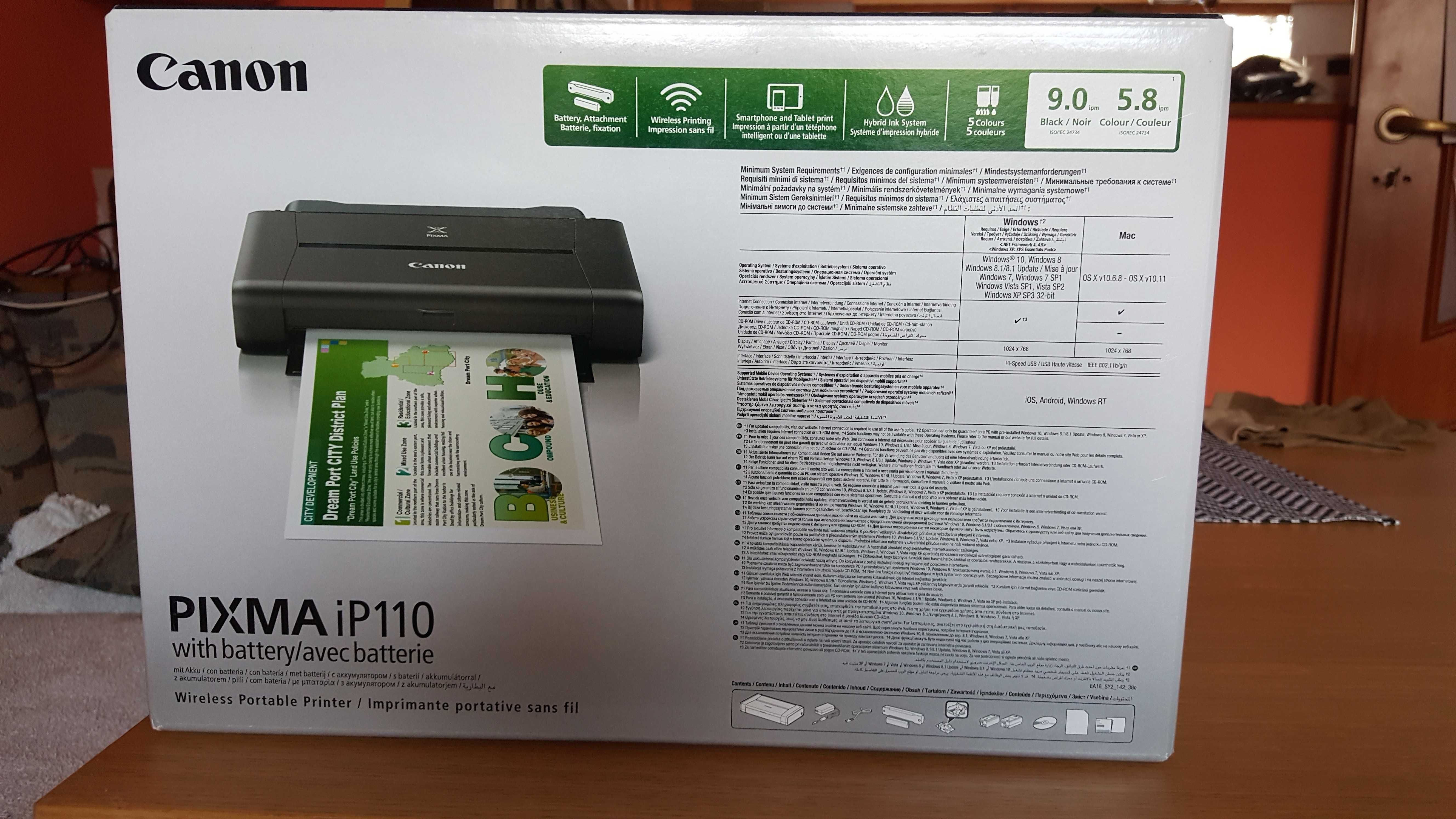 Canon IP 110 Wi-Fi Drukarka Mobilna - Bateria Gwar. Tusze Wrocła