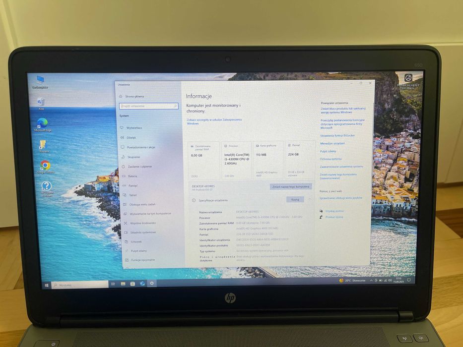 Hp 650 G1 i5-4300M 8GB 240GB SSD FHD 15.6" Modem 3G DIAGNOSTYKA RS-232