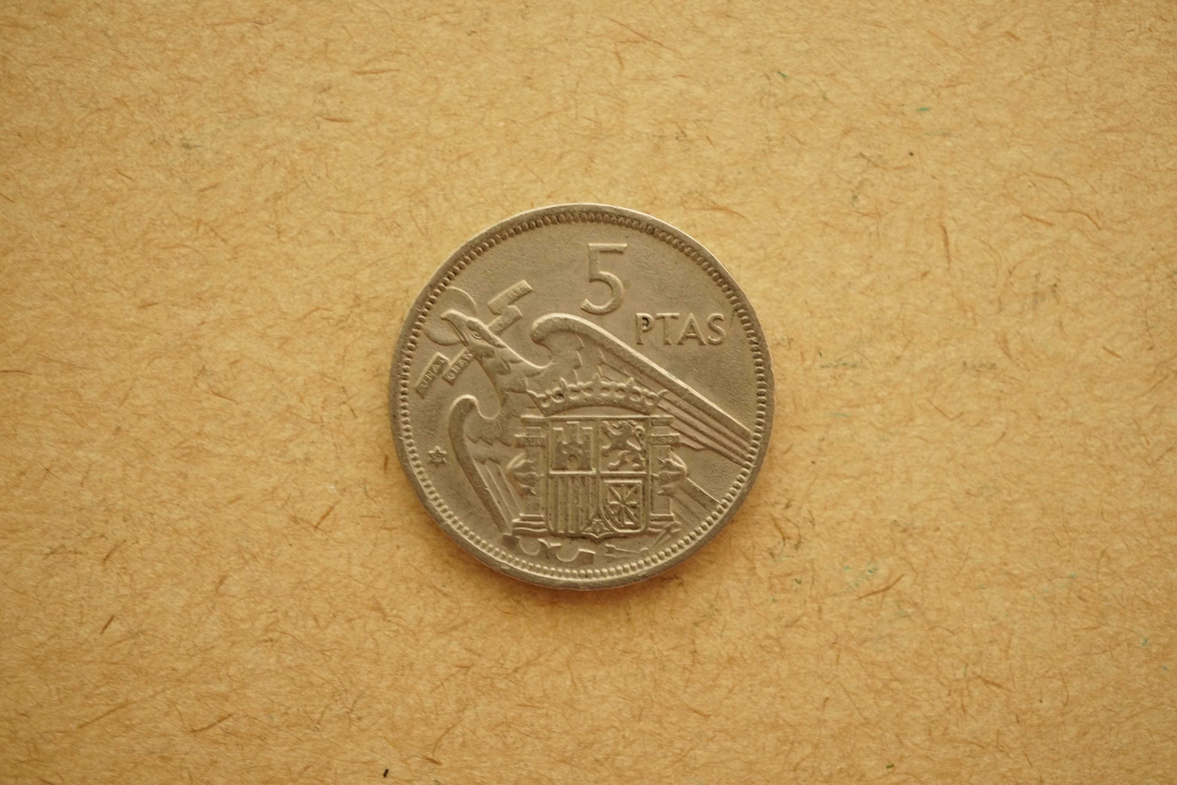 Moeda da Espanha 5 pesetas - Francisco Franco - 1957