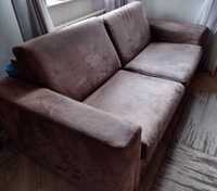 Brązowy komplet wypoczynkowy: sofa z funkcją spania, fotel, pufa