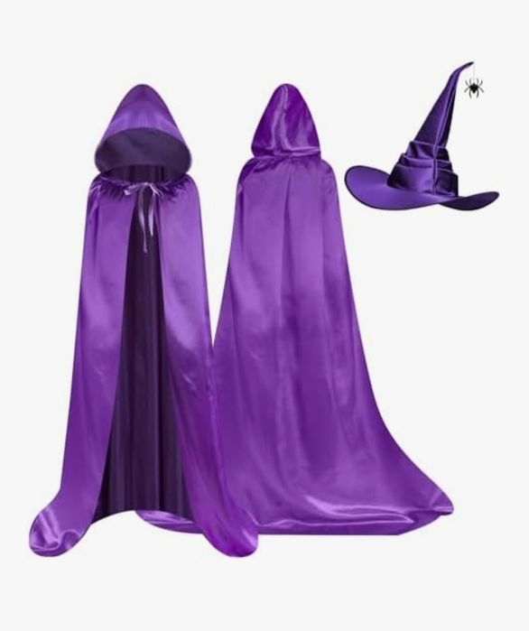 Fioletowa peleryna z kapturem + kapelusz