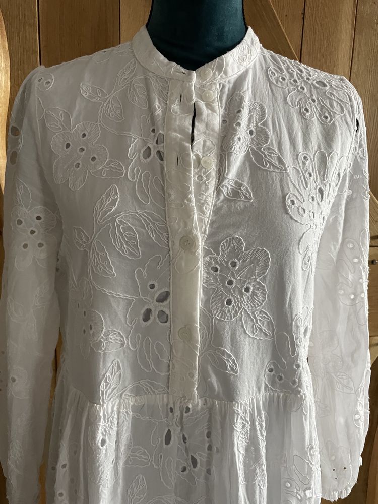 Długa biała sukienka Zara ażur haft rozmiar S/M