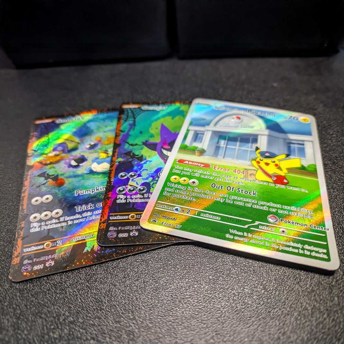 Zestaw 3 kart holo fanmade: Pikachu + Halloween Snorlax & Gengar