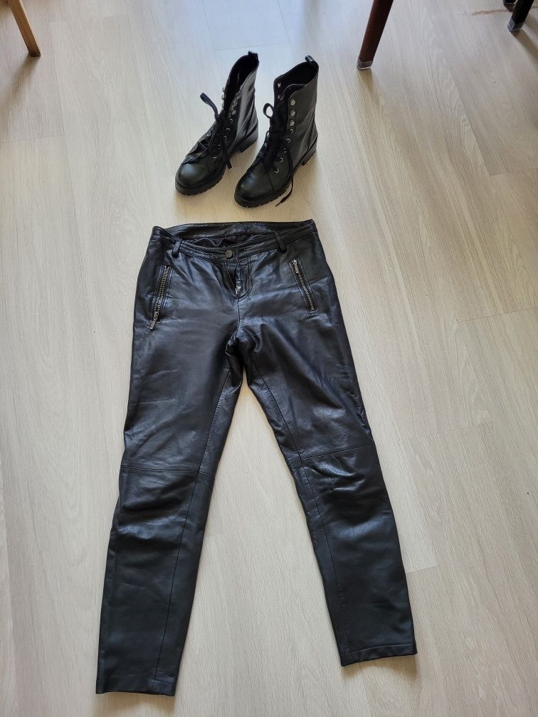 Zara Nowe Skórzane Botki 37 + Skórzane spodnie