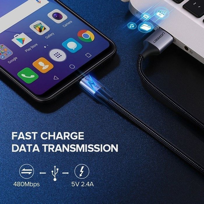 Kabel Usb Do Micro Usb Ugreen  Us290 Qc 3.0 2.4A 1M (Czarny)
