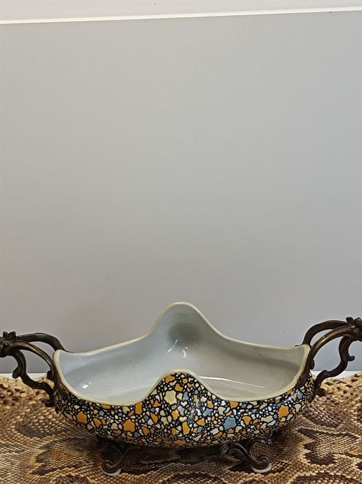 Żardiniera porcelana okuta brązem. Mozaika. Art Deco. .Krakelura..