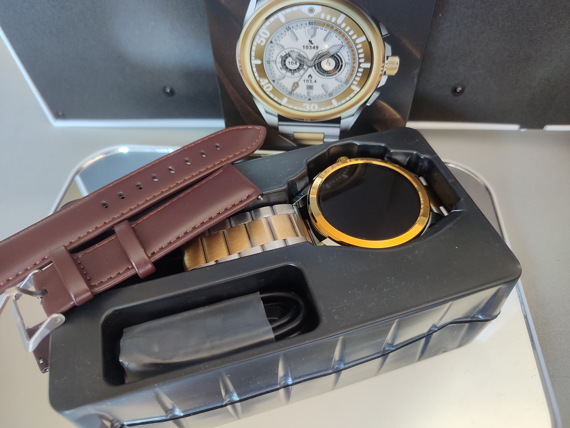 Nowy srebrno złoty smartwatch zegarek bluetooth branzoletka