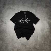 MĘSKA Koszulka Calvin Klein Jeans Duże Logo Czarna CK Opinająca Klasyk
