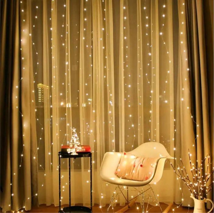 Гирлянда 3м на 3м 300 Led + пульт Штора Роса на проволке Оптом Дроп