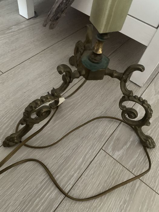 Lampa podłogowa retro mosiądz alabaster