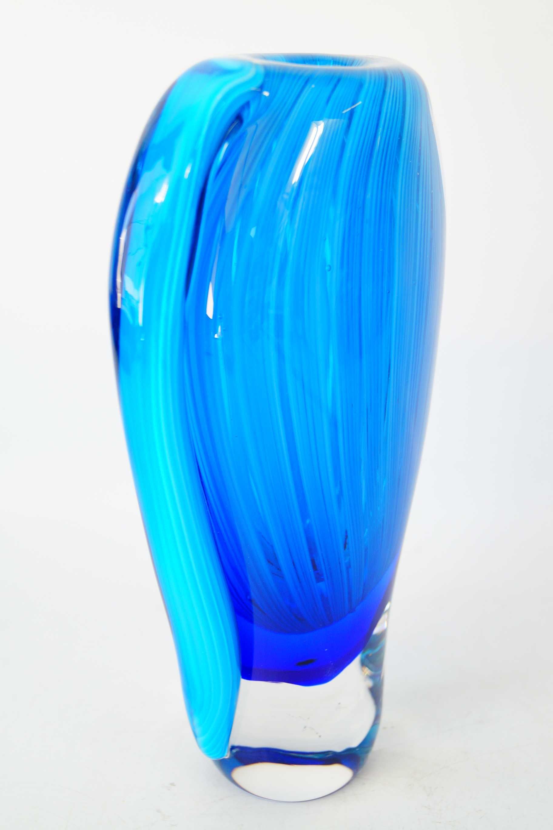 Murano style piękny niebieski wazon szkło dekoracyjne