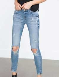 Jeansy rurki z rozdarciami Zara XS jasny indygo