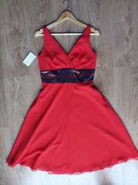 Sukienka czerwona M 38 szyfon na studniówkę na karnawał