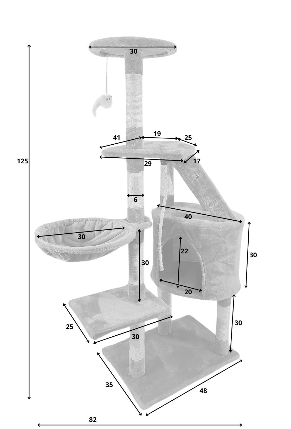 Drapak dla kota plac zabaw domek drabinka myszka, 5 poziomów, 125 cm