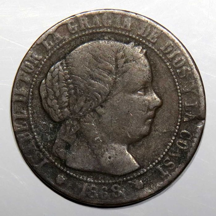 Espanha Meio Centimo de Escudo 1868 Isabel II Agradável MBC - 4€