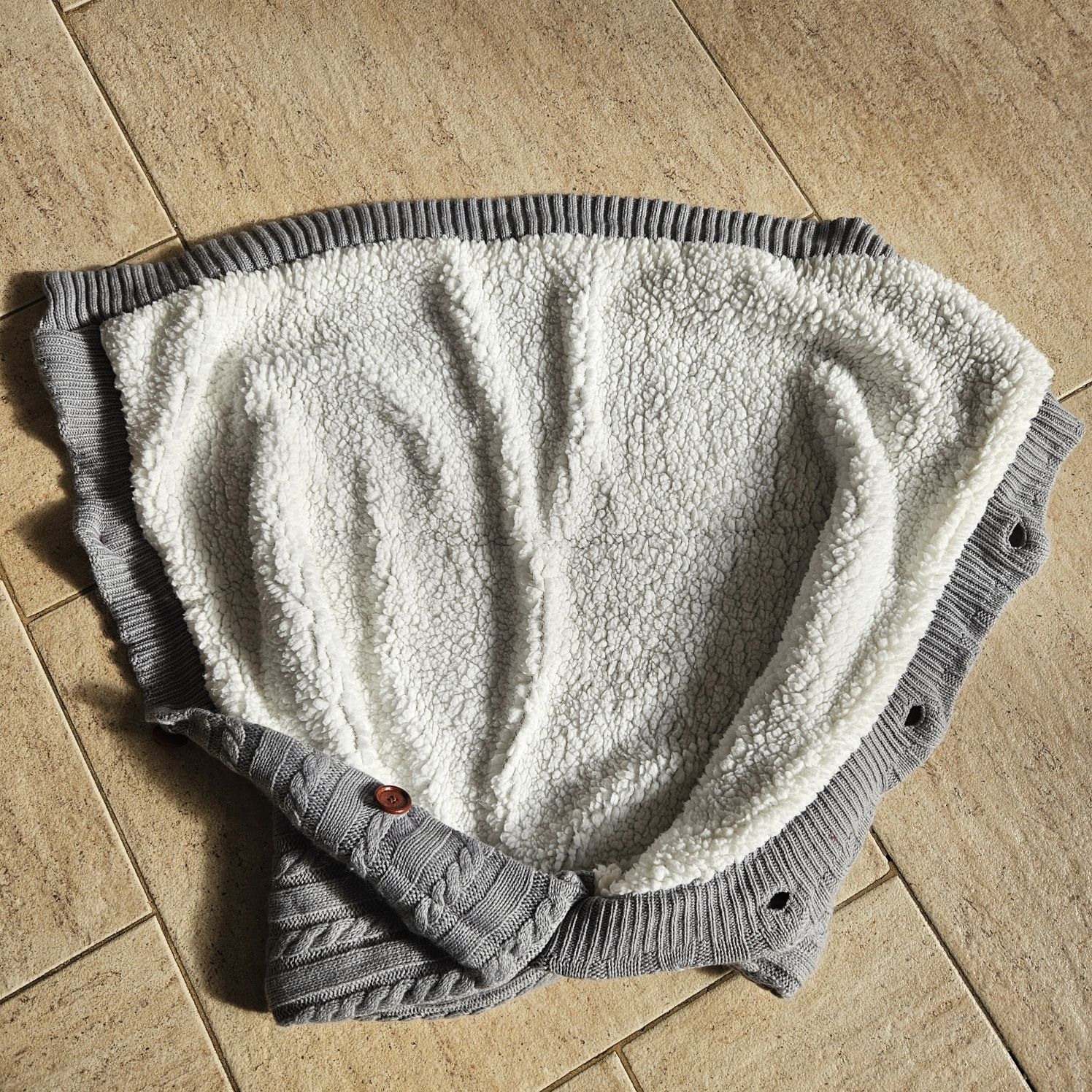 Śpiworek otulacz rożek  sweter do wózka gondoli retro boho szary
