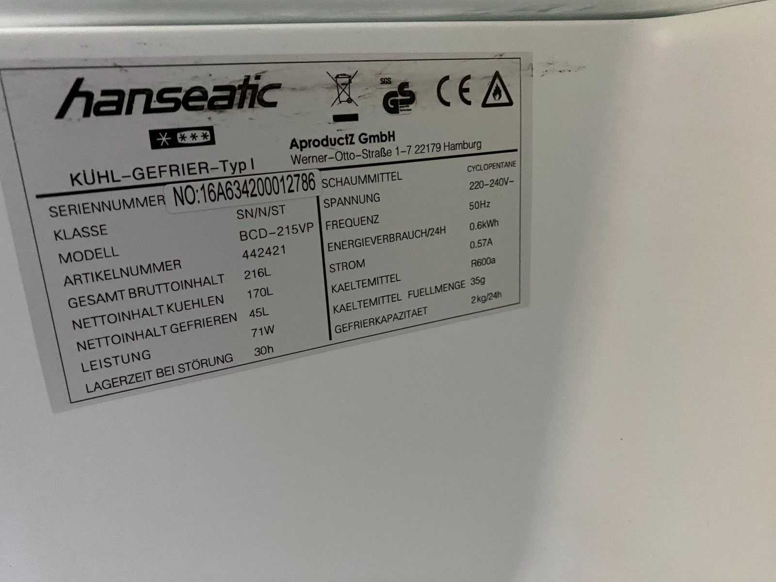 Гарний рожевий холодильник 140см Hanseatic BCD-215 VP