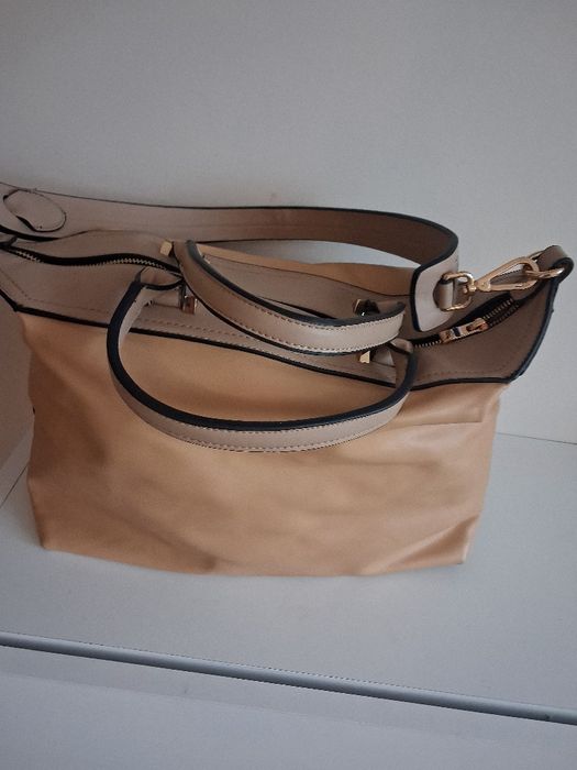 Torebka torba duża pomiestna beżowa włoska sze ok 35 cm